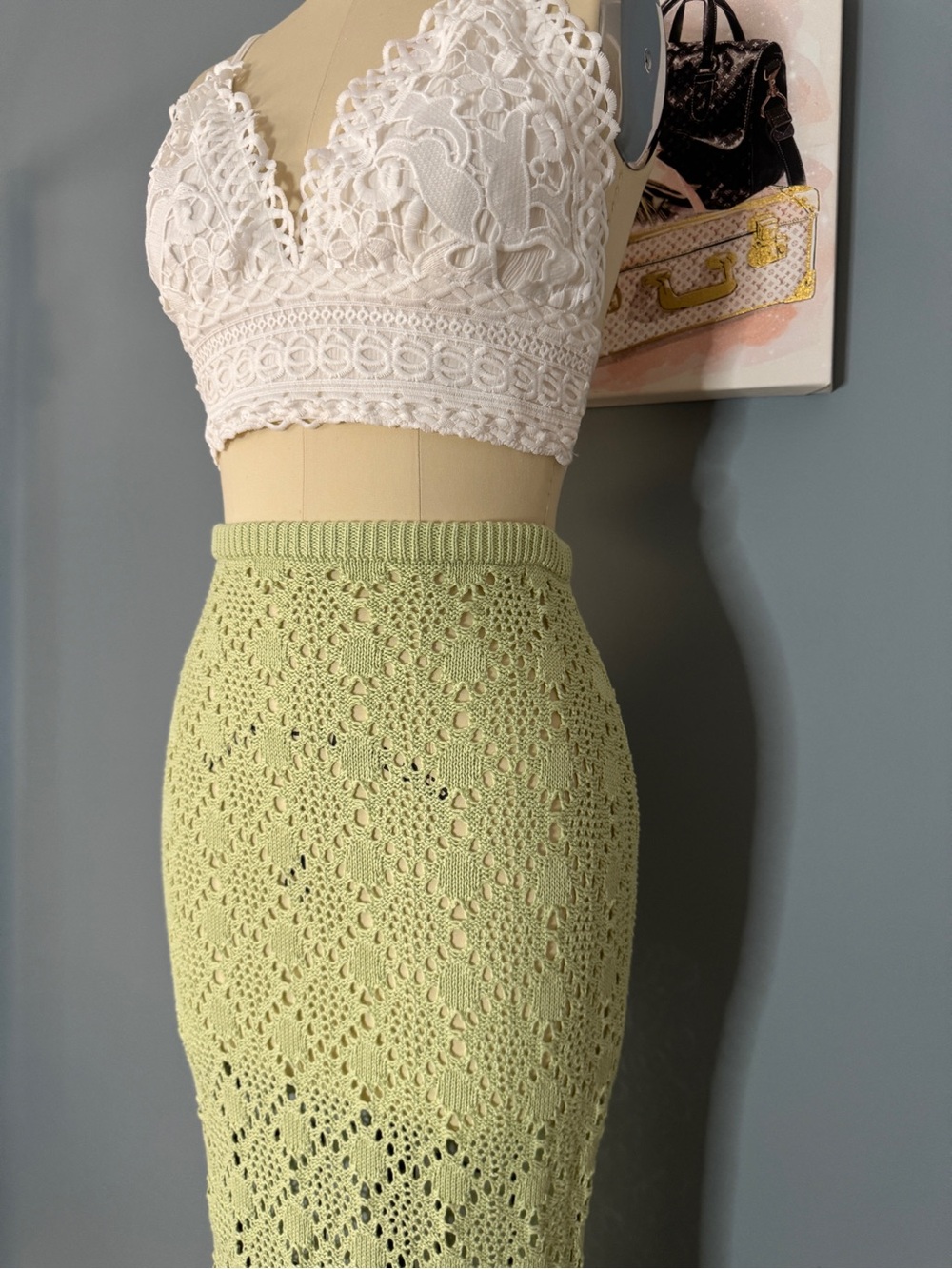 188 • Mermaid Crochet Maxi Skirt | Avocado Green Maxi Skirt - Picture 6 of 6